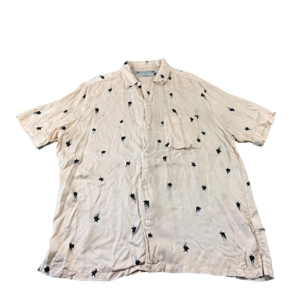 Allsaints Nude Black Shooting Star Viscose Men's S/S Button Front Size M
